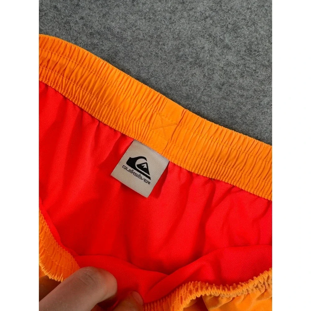 Vintage Quiksilver Board Shorts Mens Small Orange Pull On Swim Trunks Y2K Summer